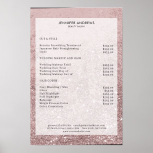 Modern Rosegold Glitter Salon Price List Poster