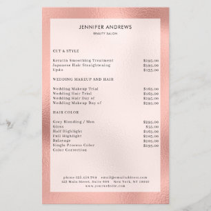 Modern Rosegold Glow Salon Price List  Flyer