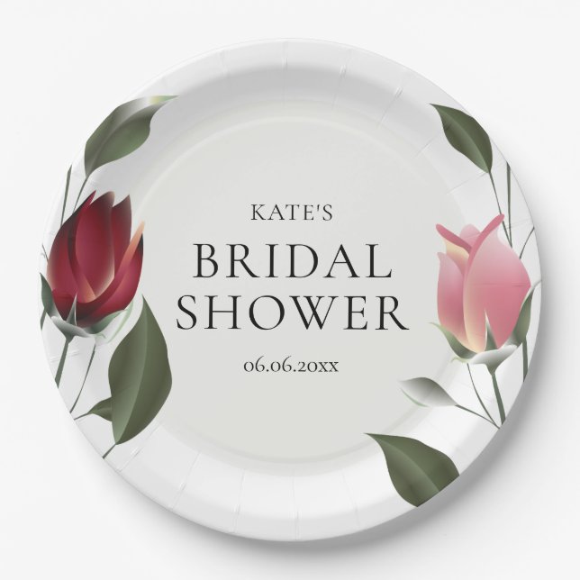 Modern Roses Bridal Shower Paper Plate (Front)