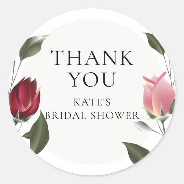Modern Roses Bridal Shower Thank You Classic Round Sticker (Front)