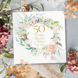 Modern Roses Garland Floral 50th Anniversary Napkin