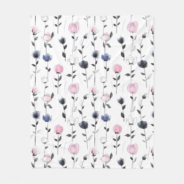 Modern roses pattern fleece blanket (Front)