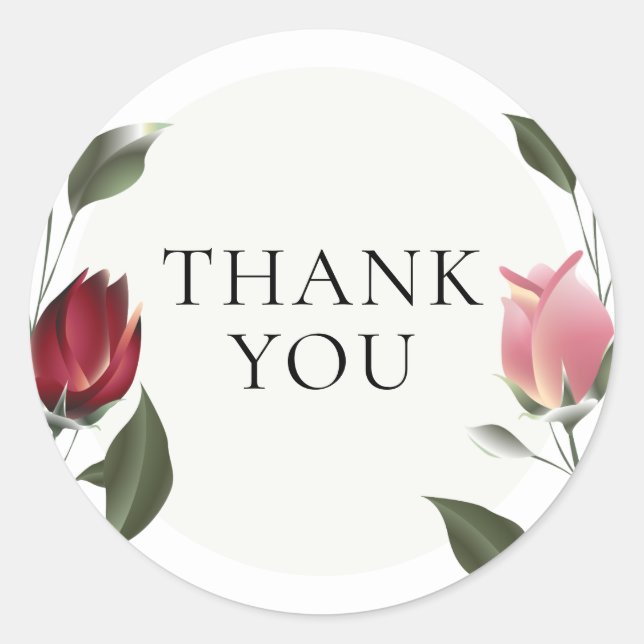 Modern Roses Thank You Classic Round Sticker (Front)