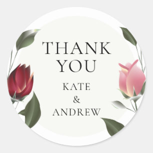 Modern Roses Thank You Classic Round Sticker