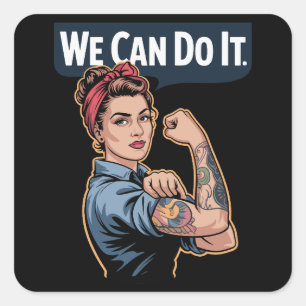 Modern Rosie the Riveter Tattooed Mom - We Can Do Square Sticker