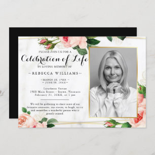 Modern Rosy Blush Floral Photo Celebration of life Invitation