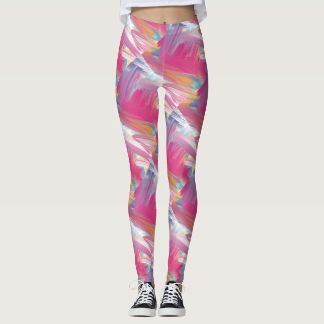 Modern Rough Brushstroke Print Art Leggings (Front)