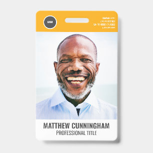 Modern Round Logo Employee Photo Name Barcode Badge