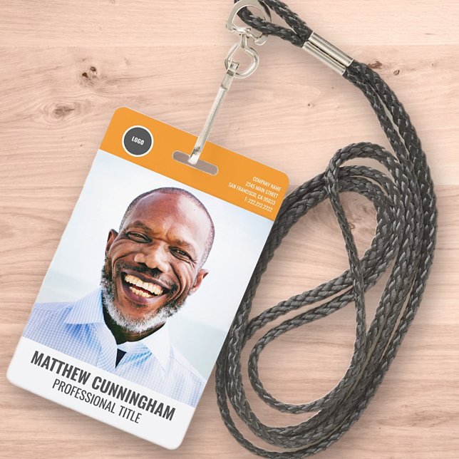 Modern Round Logo  Employee Photo Name Barcode Badge (Creator Uploaded)