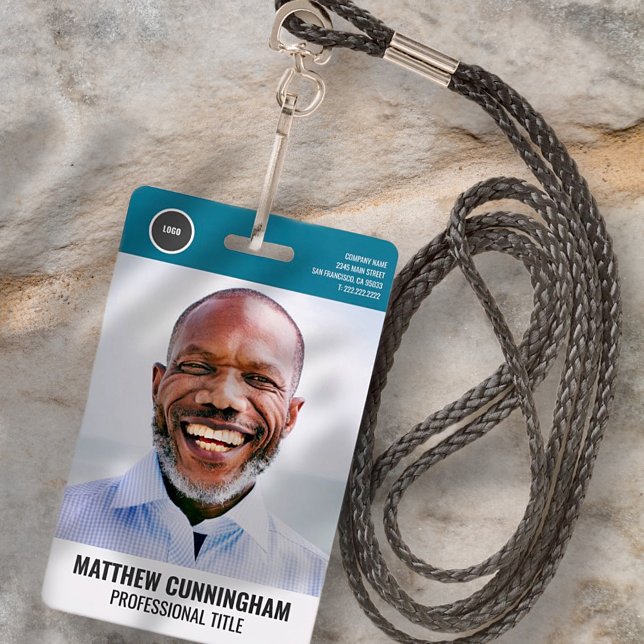 Modern Round Logo  Employee Photo Name Barcode Badge (Creator Uploaded)