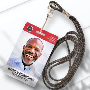 Modern Round Logo  Employee Photo Name Barcode Badge