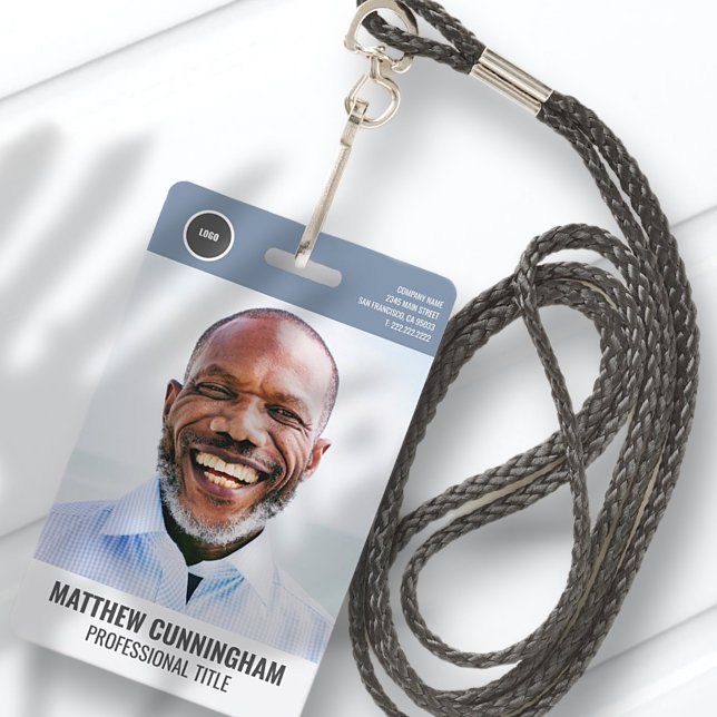 Modern Round Logo  Employee Photo Name Barcode Badge (Creator Uploaded)