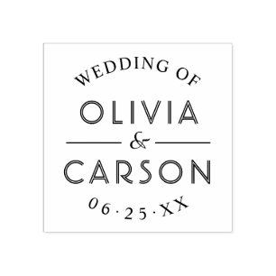 Modern Round Personalized Wedding Monogram Rubber Stamp