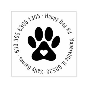 Modern Round Pet Lover Paw Print Return Address. Self-inking Stamp