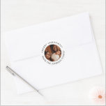 Modern Round Photo Merry Christmas Greeting Family Classic Round Sticker<br><div class="desc">This modern elegant round custom photo Christmas Greeting sticker is an excellent choice for a family to add a personal touch to their Christmas stationery. The stickers can be used as a gift tags or envelope stickers. Create your own by using our simple and classic template! The design features a...</div>