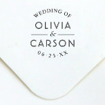 Modern Round Wedding Of Couple Date Self-inking Stamp<br><div class="desc">This modern self-inking rubber stamp features "Wedding Of" paired with your couple first names and wedding date in clean serif typography arranged in a circular layout. Perfect for newlyweds branding wedding favours, thank you notes, gift tags, and wedding day stationery. A thoughtful keepsake for engaged couples, bridal shower gifts, and...</div>