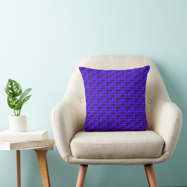 Modern Royal Blue and Purple Geometric Zigzag  Throw Pillow (Chair)