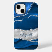 Modern Royal Blue and Silver Agate Monogram