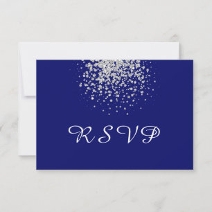 Modern Royal Blue and Silver Confetti RSVP Card