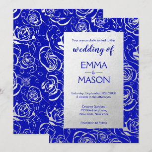 Modern Royal Blue and Silver Floral Invitation
