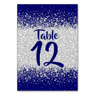 Modern Royal Blue and Silver Glitter Table Number