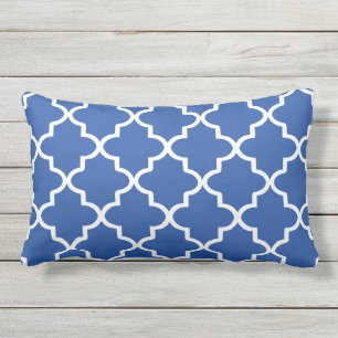 Modern Royal Blue and White Moroccan Quatrefoil Outdoor Pillow