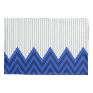 Modern Royal Blue Chevron Gray Stripes Pattern Pillowcase