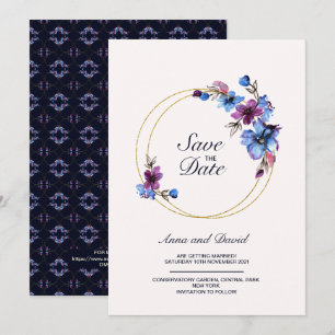 Modern Royal Blue Floral Save The Date Wedding Invitation