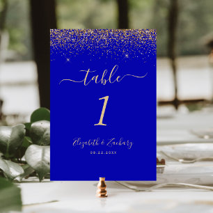 Modern Royal Blue Gold Glitter Edge Wedding Table Number