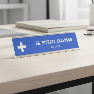 Modern Royal Blue Medical Officer Desk Name Plate