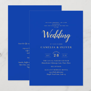 Modern Royal Blue Monochrome Wedding  Invitation