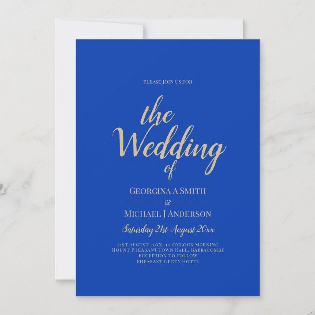 Modern Royal Blue Monochrome Wedding  Invitation (Front)