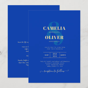 Modern Royal Blue Monochrome Wedding INVITE