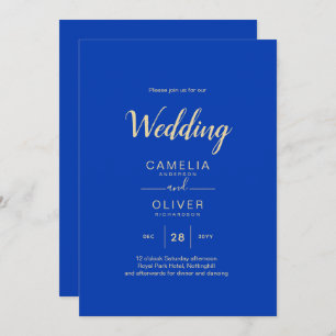 Modern Royal Blue Monochrome Wedding INVITE