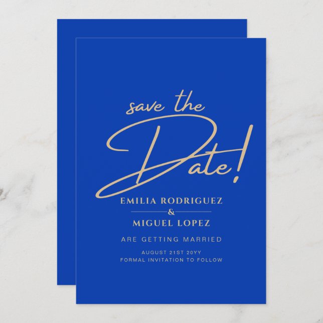 Modern Royal Blue Monochrome Wedding INVITE (Front/Back)