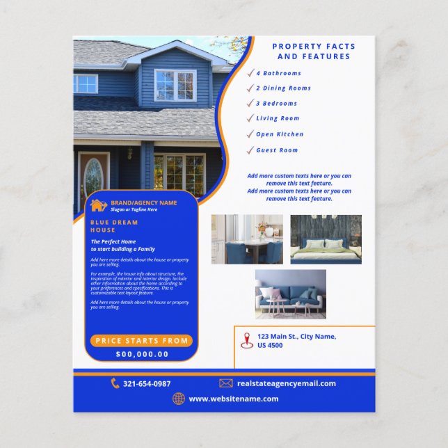 Modern Royal Blue & Orange Home Selling Customized Flyer (Front)