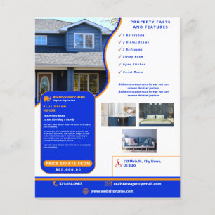 Modern Royal Blue & Orange Home Selling Customized Flyer