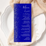 Modern Royal Blue Silver Glitter Edge Wedding Menu<br><div class="desc">The left-hand edge of this elegant modern wedding menu features a silver faux glitter design. The customizable text combines white handwriting,  copperplate and italic fonts on a royal blue background. The reverse side features a matching royal blue and silver glitter design.</div>
