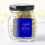 Modern Royal Blue Silver Glitter Edge Wedding Square Sticker<br><div class="desc">This elegant modern wedding sticker features a faux silver glitter design on the left edge. Easily customize the silver grey text on a royal blue background,  with the names of the bride and groom in handwriting calligraphy over a large ampersand.</div>