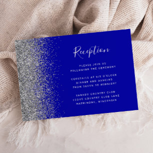 Modern Royal Blue Silver Glitter Wedding Reception Enclosure Card
