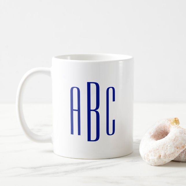 Modern Royal Blue Three Letter Monogram Coffee Mug (With Donut)