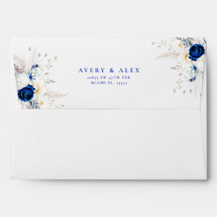 Modern Royal Blue & White Botanical Wedding  Envelope
