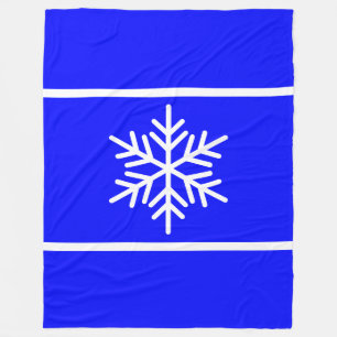 Modern Royal Blue White Nordic Snowflake Stripes Fleece Blanket