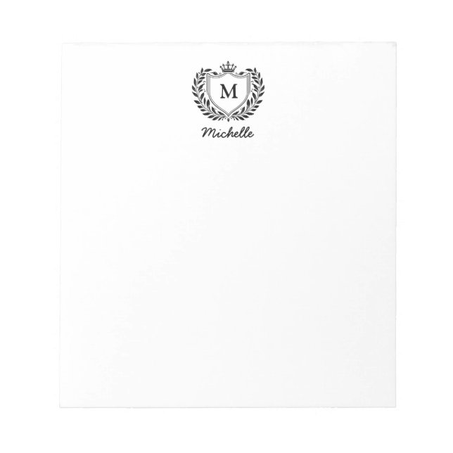 Modern Royal Crest Emblem Monogram Script Name     Notepad (Front)