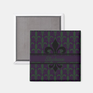 Modern Royal Purple Fleur-de-lis pattern Monogram Magnet
