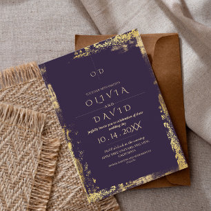 Modern Royal Purple Gold Wedding Invitation
