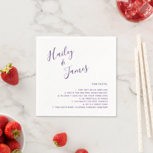 Modern Royal Purple Simple Fun Facts Wedding Napkin