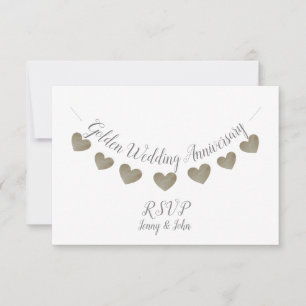 Modern RSVP 50th white golden wedding anniversary Card