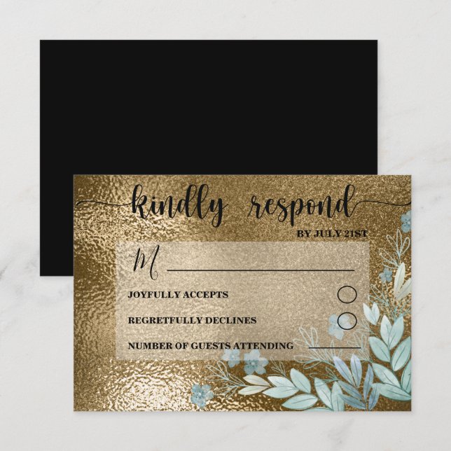 Modern RSVP Black & Gold Foliage Wedding (Front/Back)
