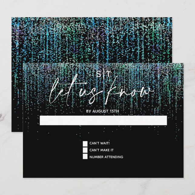 Modern RSVP Edgy Teal Glitter Invitation (Front/Back)